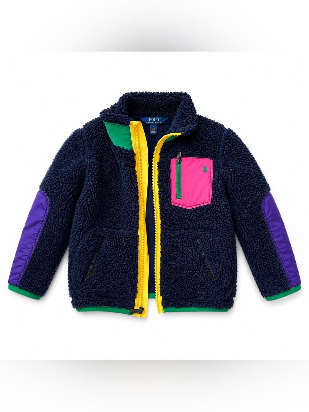 Polo Ralph Lauren Girls 5 Colorblock Sherpa Fleece Full Zip Jacket 5T